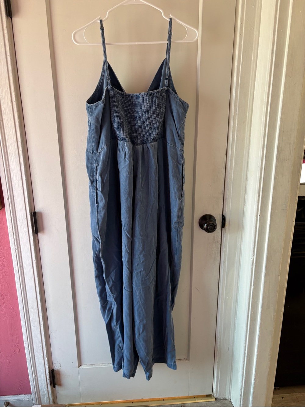 Old Navy Blue Smocked Linen-Blend Jumpsuit